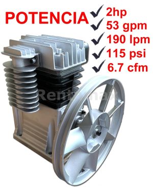 UNIDAD COMPRESOR AIRE 2HP DOBLE PISTON 190 LITROS-MINUTO