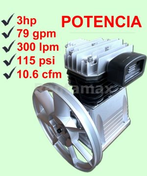 UNIDAD COMPRESORA AIRE 3HP DOBLE PISTON 300 LITROS-MINUTO