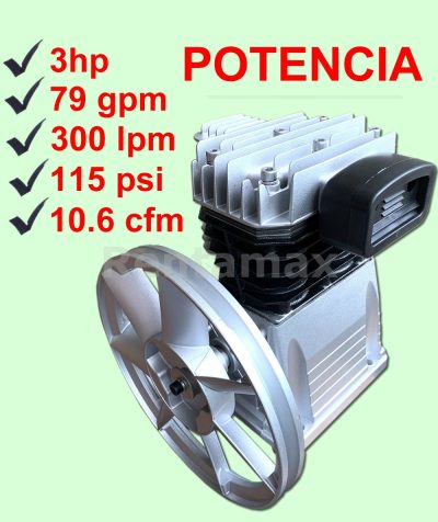 UNIDAD COMPRESORA AIRE 3HP DOBLE PISTON 300 LITROS-MINUTO