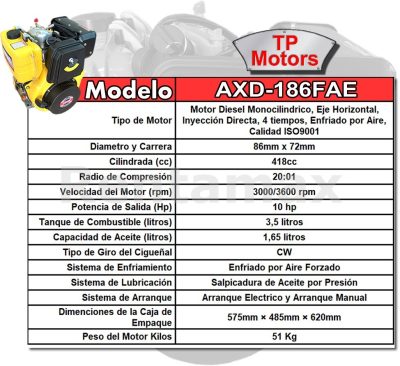 TP MOTOR DIESEL 10HP ARRANQUE ELECTRICO 186FAE