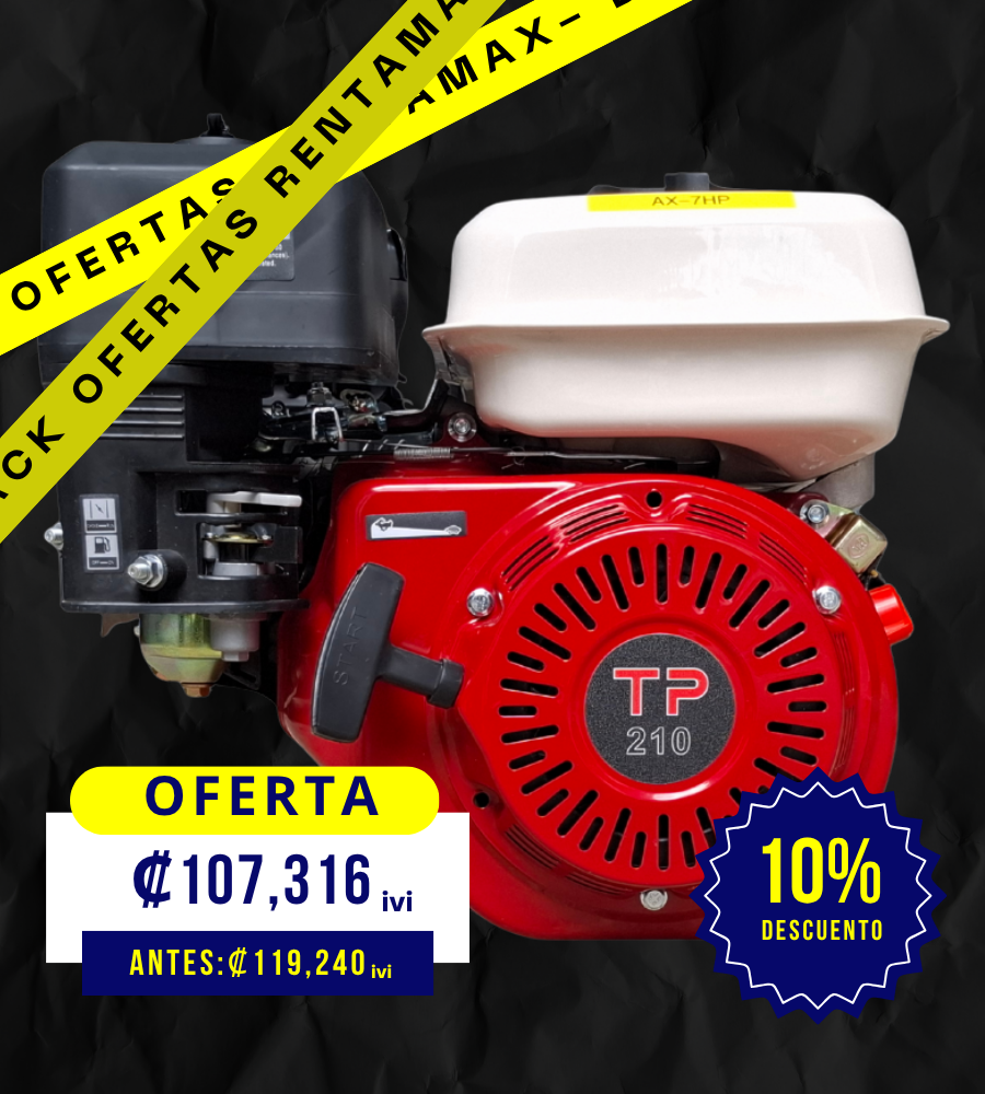 TP MOTOR 7HP GASOLINA Garantía de 6 meses contra defectos de fábrica. | Rentamax Costa Rica Motor gasolina 7hp TP Motor