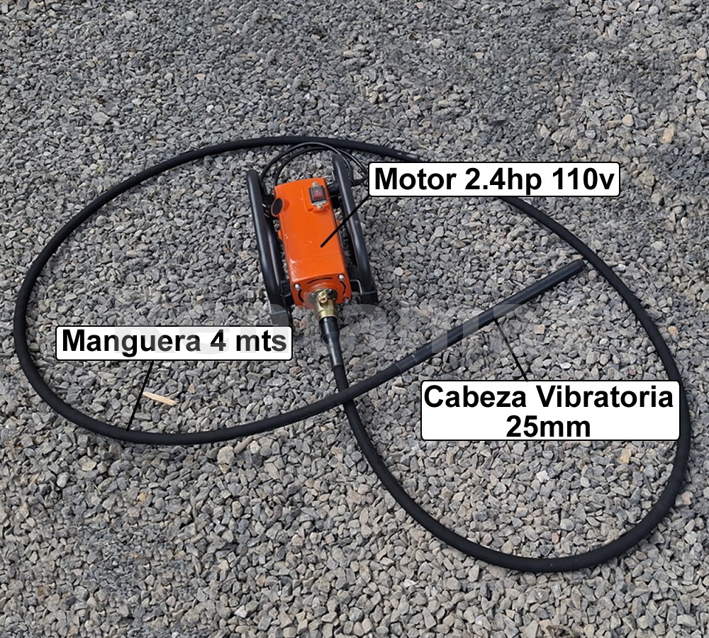 VIBRADOR CONCRETO 2,4HP CABEZA 25MM MANGUERA 4 METROS - Imagen 9