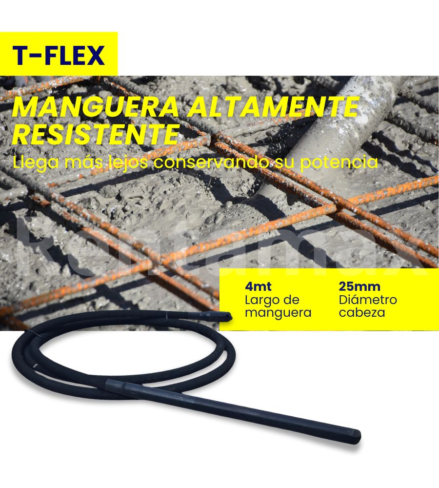 VIBRADOR CONCRETO 2,4HP CABEZA 25MM MANGUERA 4 METROS - Imagen 4