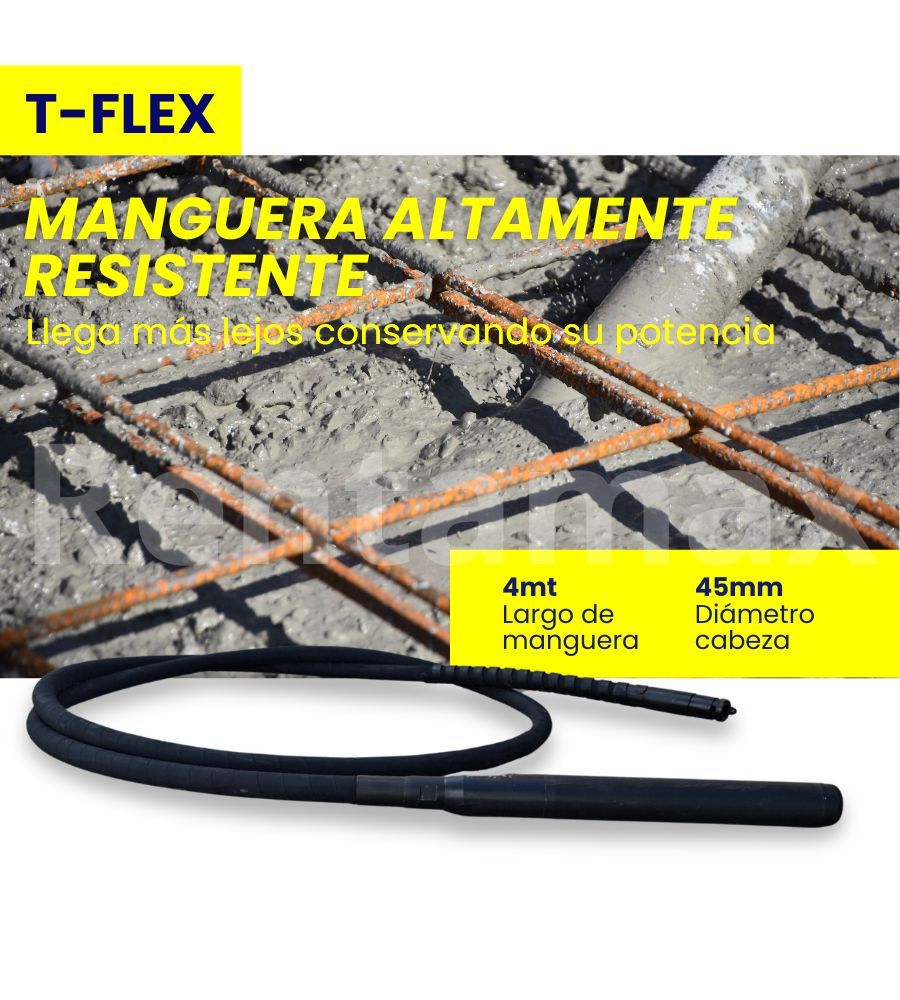 VIBRADOR CONCRETO 2,4HP CABEZA 45MM MANGUERA 4 METROS - Imagen 4